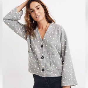 Madewell Texture and Thread Boxy Bobble Cardigan Pom Pom Polka Dot